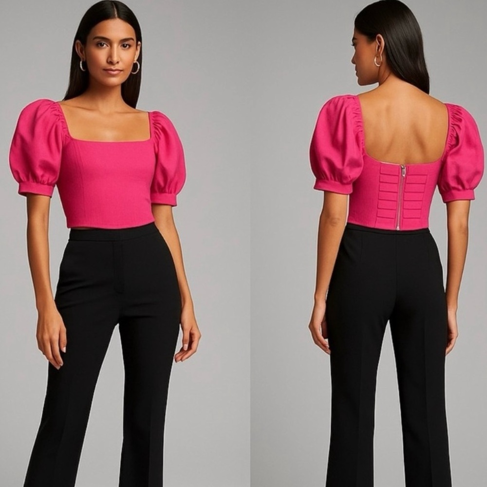 NWOT Alice + Olivia Hot Pink Puff Sleeve Top Sz 0